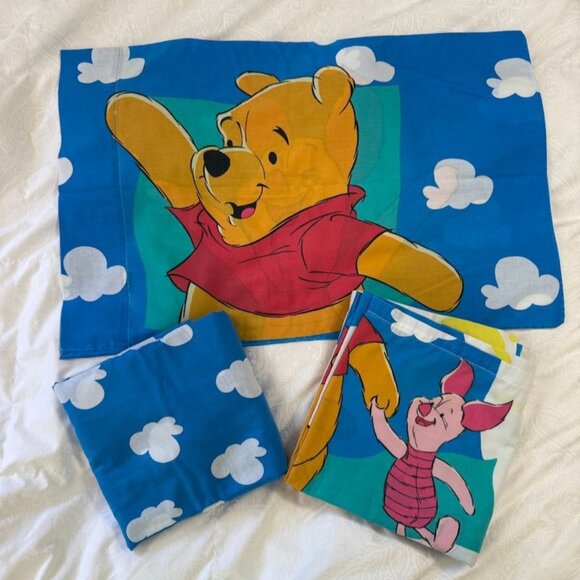90's Winnie the Pooh Disney Friendship Twin Bedding Set Fitted Flat Pillow Case - Picture 1 of 10